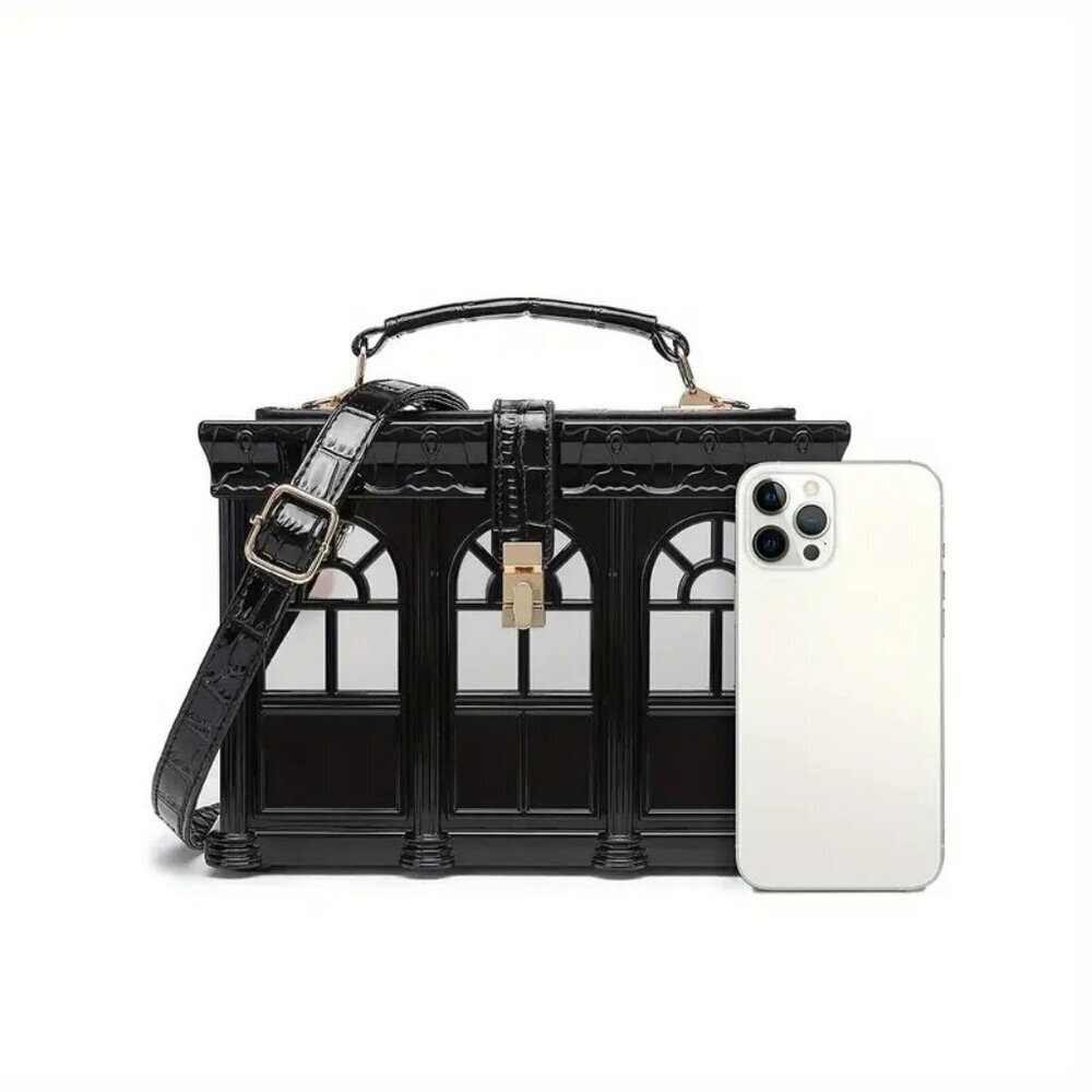 Elegant Black House-Shaped Crossbody Bag NWT​​ - Picture 2 of 8